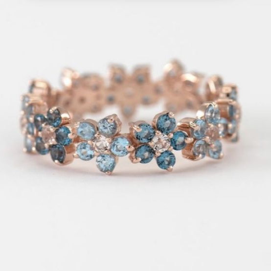 Vintage Blue Daisy Rose Ring-Maryam Jewelry