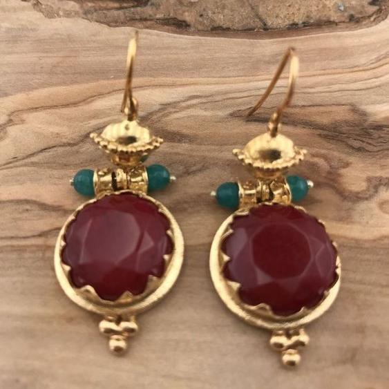 Vintage Red Rounded Glass Earrings-Maryam Jewelry