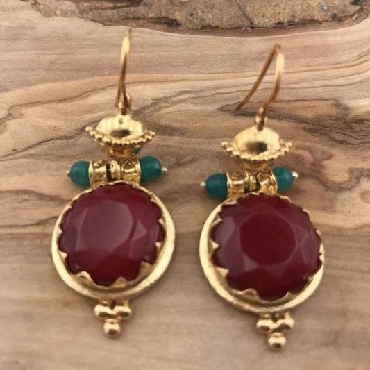 Vintage Red Rounded Glass Earrings-Maryam Jewelry