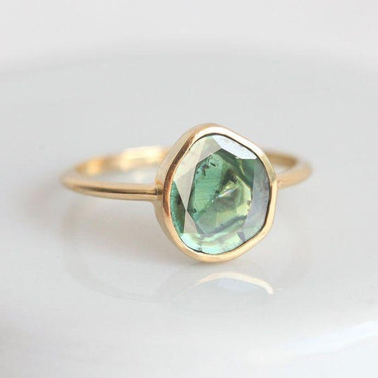 Vintage Green Bright Stone Ring-Maryam Jewelry
