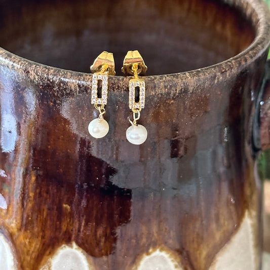 Jena Rectangle Pearl Earrings-Maryam Jewelry