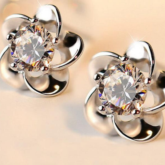 Vintage Bright Silver Flower Earrings-Maryam Jewelry