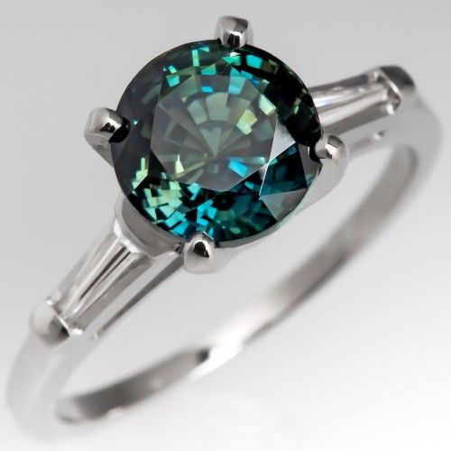 Vintage Blue Greenish Rounded Zirconia Silver Ring-Maryam Jewelry