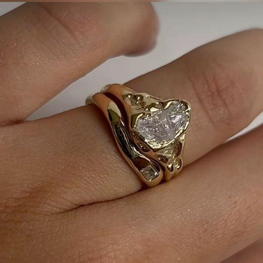 Vintage White Glass Golden Forged Ring-Maryam Jewelry