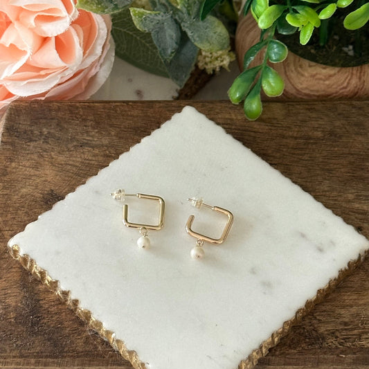 Dalila Square Hoop Pearl Earrings-Maryam Jewelry