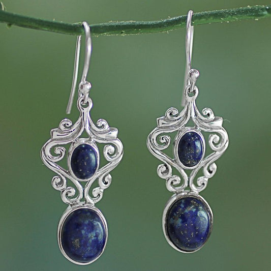 Vintage Blue Stone Silver Earrings-Maryam Jewelry