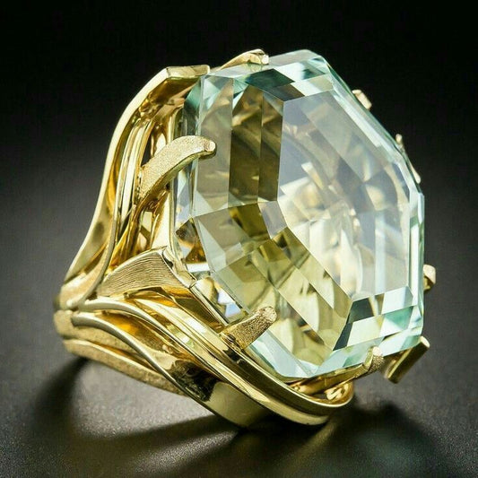 Vintage Greenish Yellow Glass Gold Ring-Maryam Jewelry