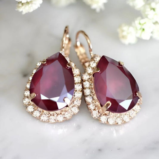 Vintage Red Drop Zirconia Earrings-Maryam Jewelry