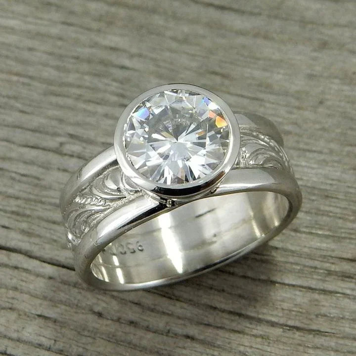 Vintage Zirconia Silvered Ring-Maryam Jewelry