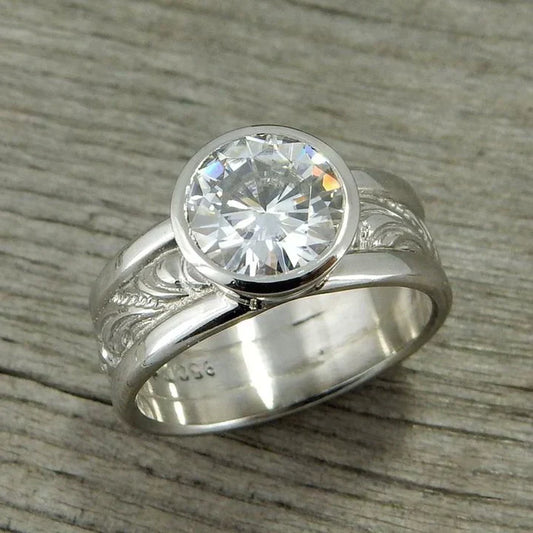 Vintage Zirconia Silvered Ring-Maryam Jewelry