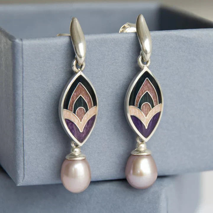 Vintage Enamel & Rose Pearl Earrings-Maryam Jewelry