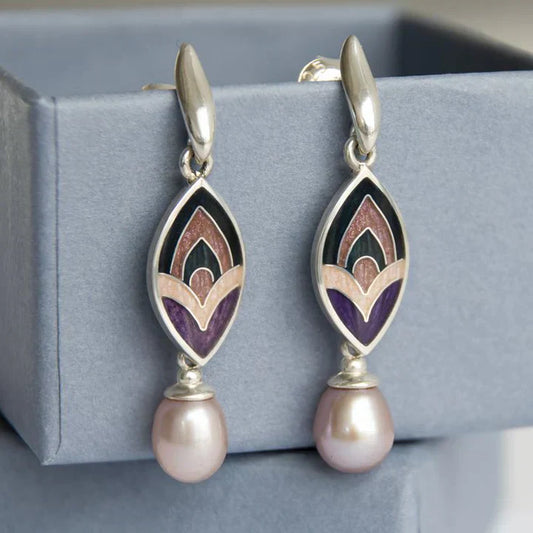 Vintage Enamel & Rose Pearl Earrings-Maryam Jewelry