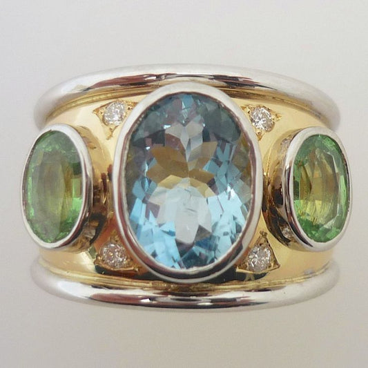 Vintage Blue & Green Gold & Silver Ring-Maryam Jewelry