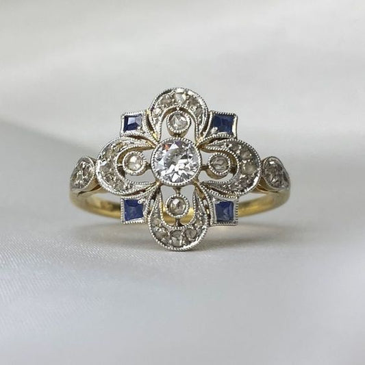 Vintage Blue Crystal Mandala Ring-Maryam Jewelry