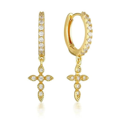 Dainty Cross Huggie Hoop Earrings-Maryam Jewelry