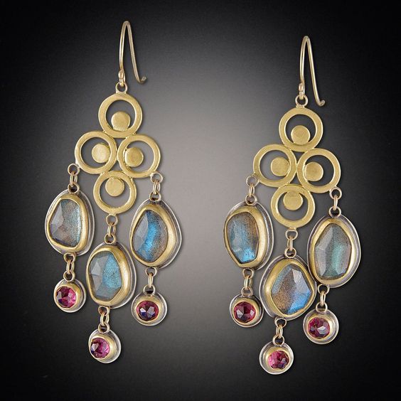 Vintage Colorful Stones Dangling Earrings-Maryam Jewelry