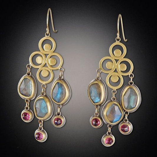 Vintage Colorful Stones Dangling Earrings-Maryam Jewelry