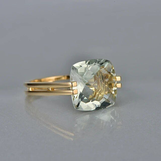 Vintage Green Cubic Glass Gold Ring-Maryam Jewelry