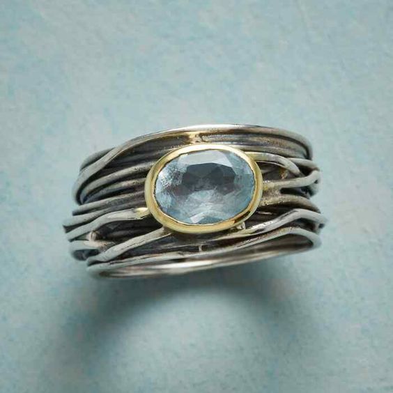 Vintage Layered Silver Blue Stone Ring-Maryam Jewelry