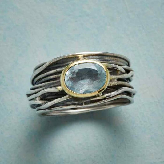 Vintage Layered Silver Blue Stone Ring-Maryam Jewelry