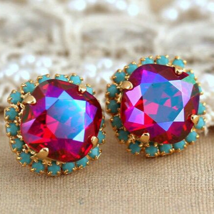 Vintage Garnet Blue Opal Earrings-Maryam Jewelry