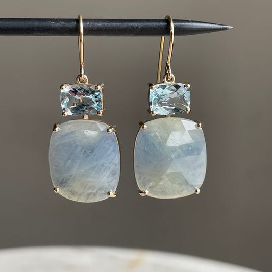Vintage Blue White Glass Zirconia Earrings-Maryam Jewelry