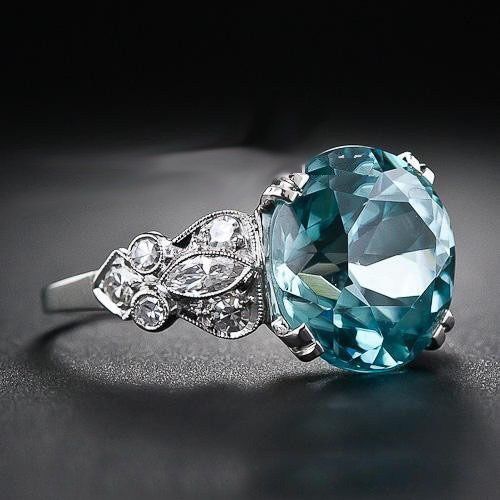 Vintage Blue Rounded Cut Zirconia Ring-Maryam Jewelry