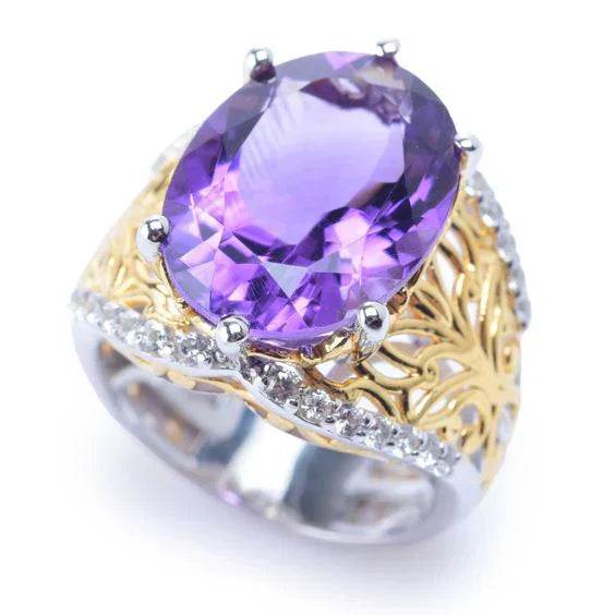 Vintage Purple Glass Gold & Silver Ring-Maryam Jewelry