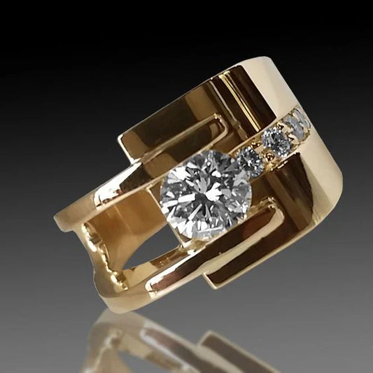 Vintage Golden Irregular Zirconia Ring-Maryam Jewelry