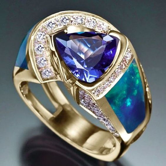 Vintage Ocean Blue Crystal Ring-Maryam Jewelry