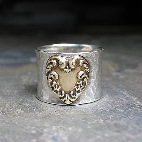Vintage Silver Golden Heart Ring-Maryam Jewelry