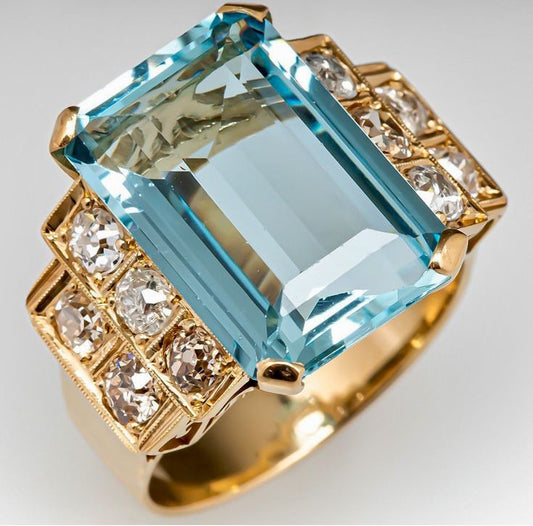 Vintage Blue Gold Bright Ring-Maryam Jewelry