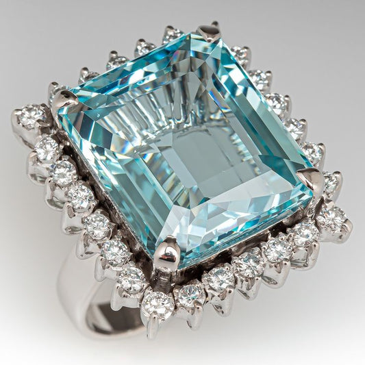 Vintage Blue Cubic Zirconia Glass Silver Ring-Maryam Jewelry