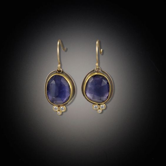 Vintage Blue Rounded Stone Earrings-Maryam Jewelry