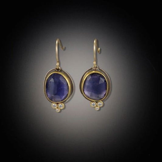 Vintage Blue Rounded Stone Earrings-Maryam Jewelry