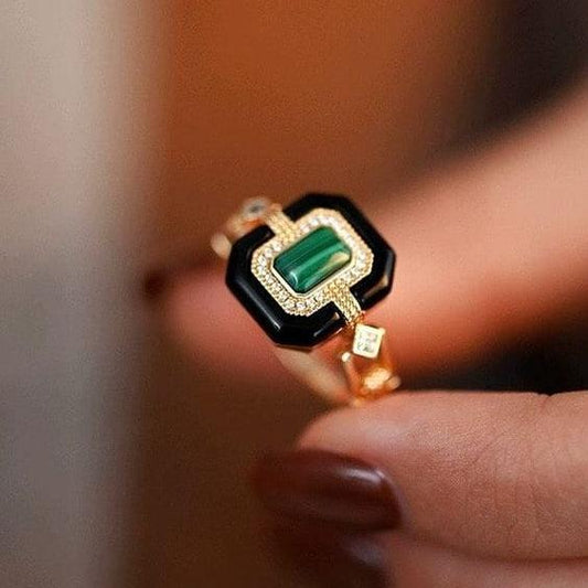 Vintage Fine Black & Green Golden Ring-Maryam Jewelry