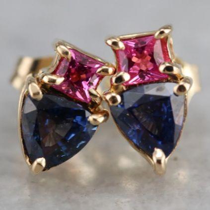 Vintage Blue & Pink Glass Earrings-Maryam Jewelry