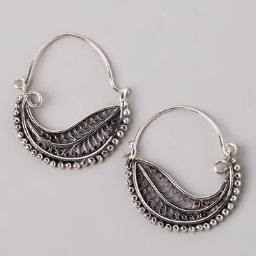 Vintage Silver Basket Leaf Earrings-Maryam Jewelry