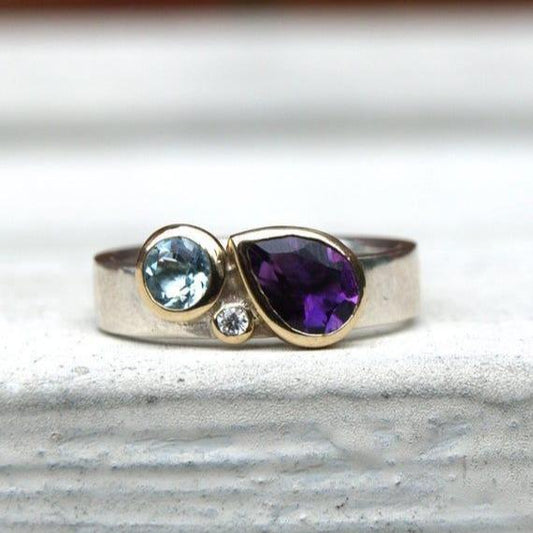 Vintage Purple Zirconia Drop Ring-Maryam Jewelry