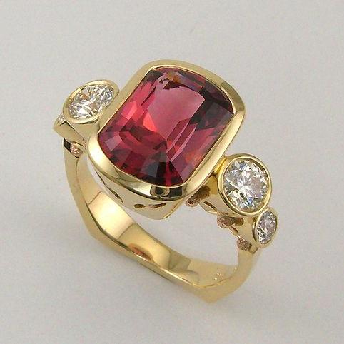Vintage Red Glass Zirconia Gold Ring-Maryam Jewelry