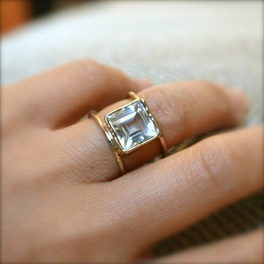 Vintage Cubic Glass Gold Fine Ring-Maryam Jewelry