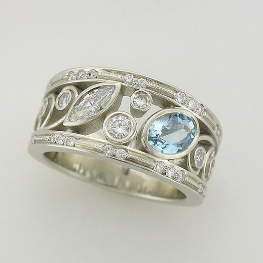 Vintage Zirconia Silver & Blue Ring-Maryam Jewelry