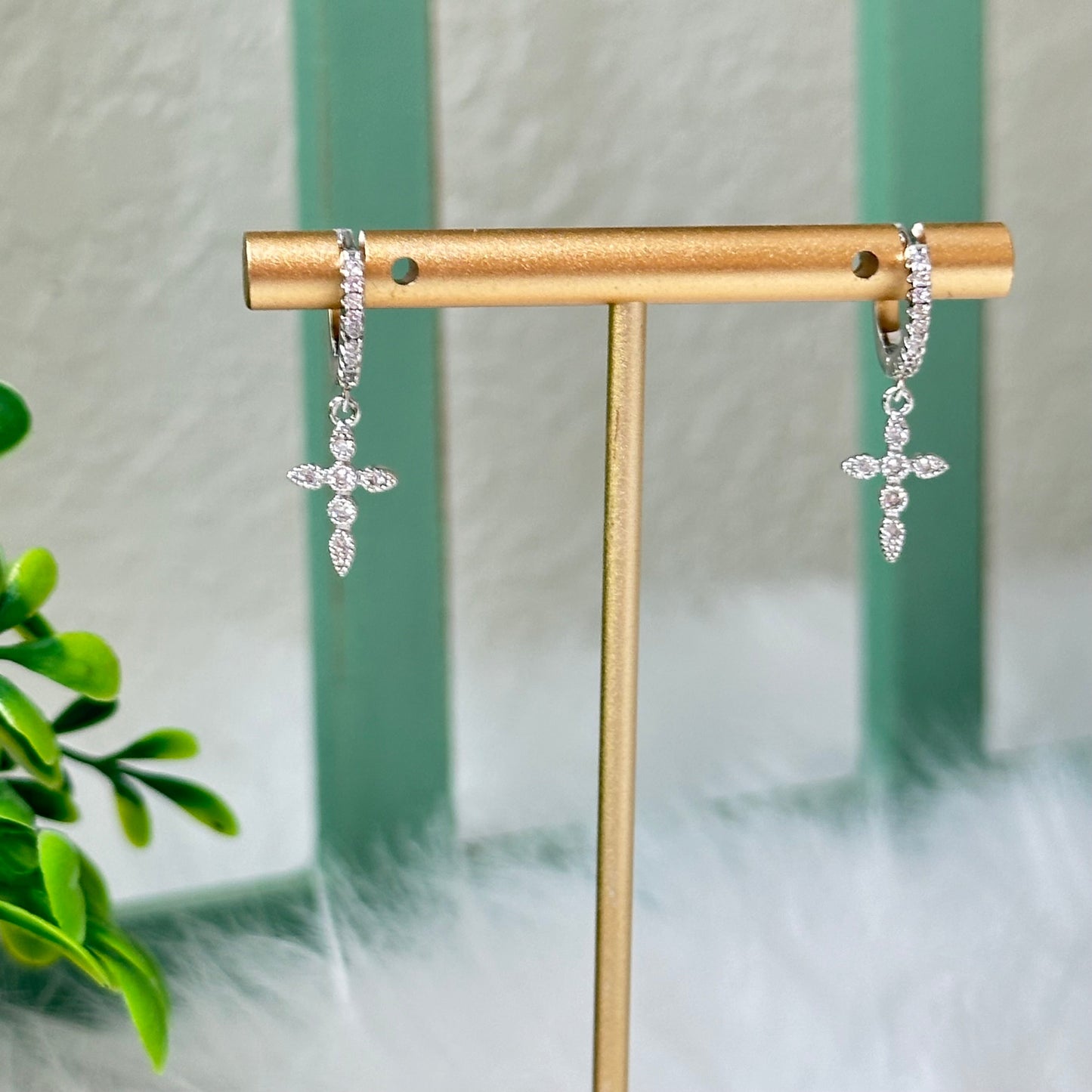 Dainty Cross Huggie Hoop Earrings-Maryam Jewelry