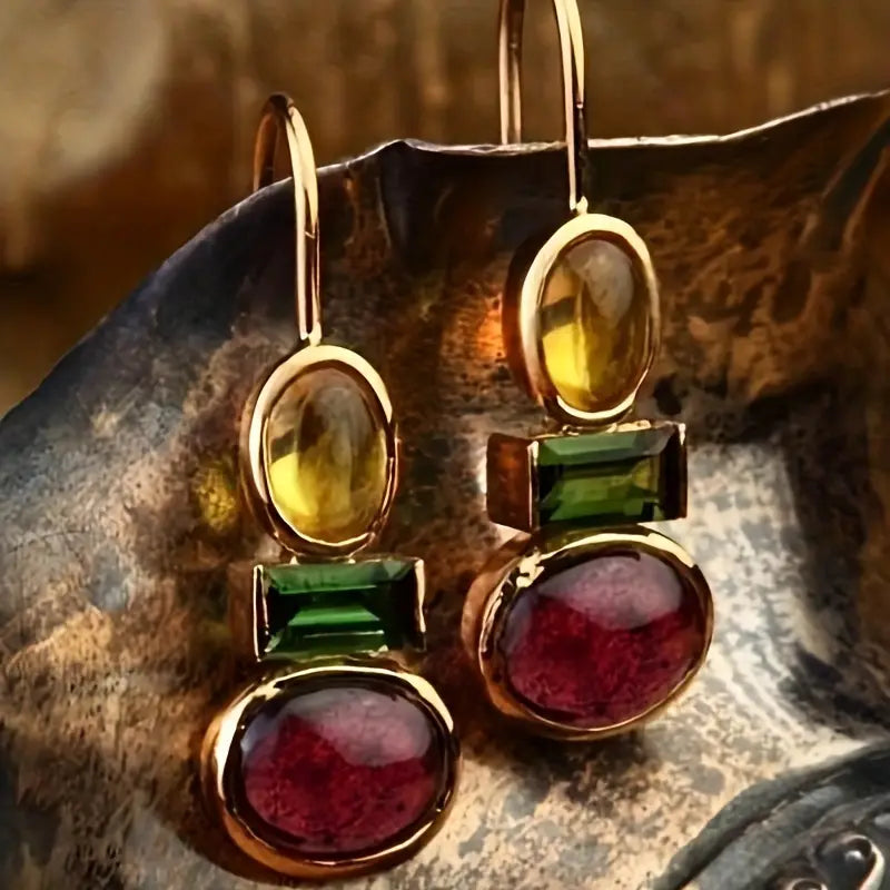 Vintage Nature Glass Gold Earrings-Maryam Jewelry