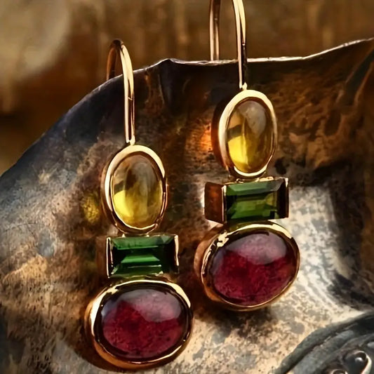 Vintage Nature Glass Gold Earrings-Maryam Jewelry