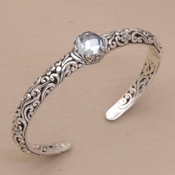 Vintage Zirconia Open Silver Bracelet-Maryam Jewelry
