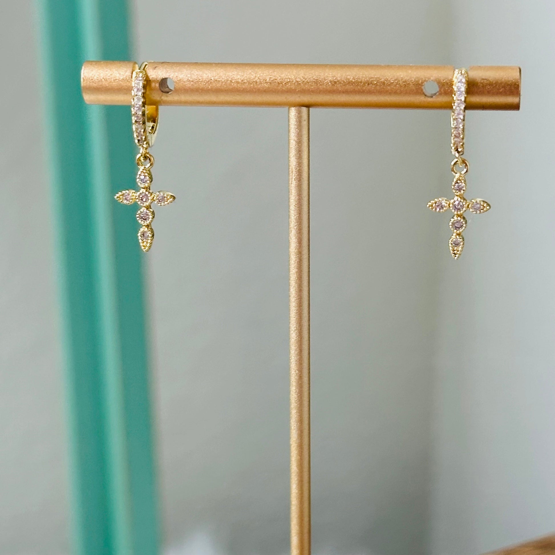 Dainty Cross Huggie Hoop Earrings-Maryam Jewelry