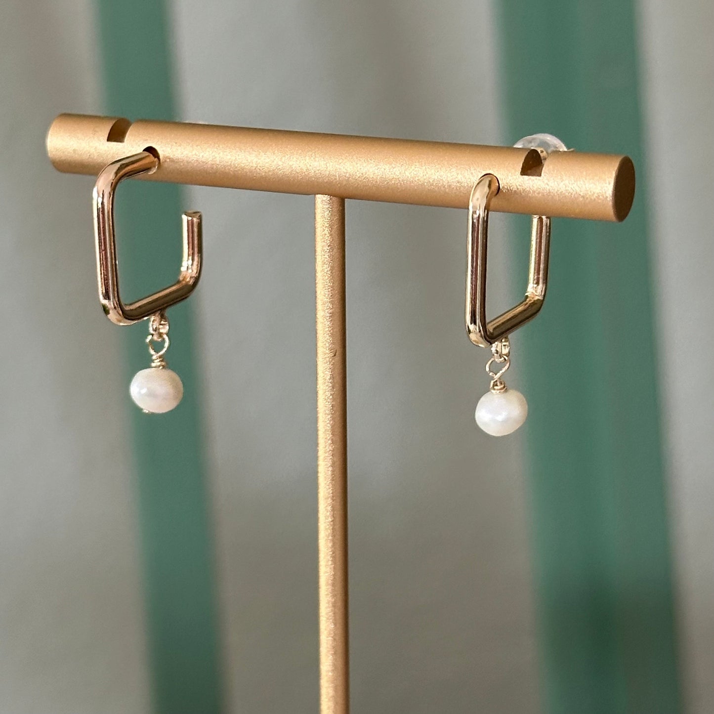 Dalila Square Hoop Pearl Earrings-Maryam Jewelry