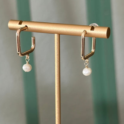 Dalila Square Hoop Pearl Earrings-Maryam Jewelry