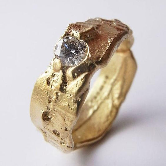 Vintage Inlaid Crystal Gold Forged Ring-Maryam Jewelry